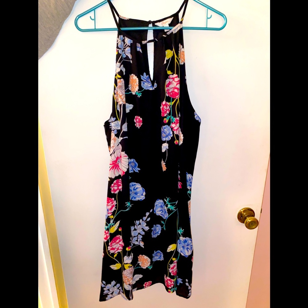 NWOT Never worn, black floral midi dress.
